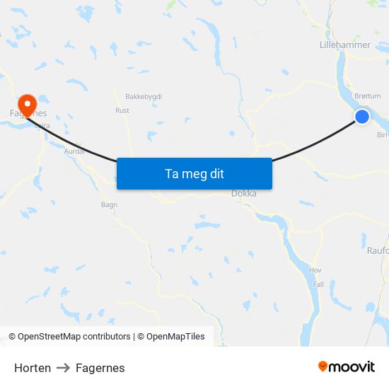 Horten to Fagernes map
