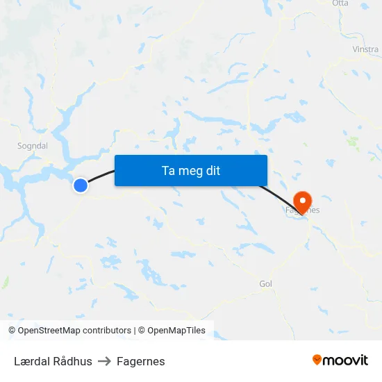 Lærdal Rådhus to Fagernes map