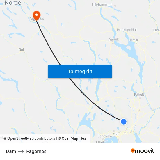Dam to Fagernes map