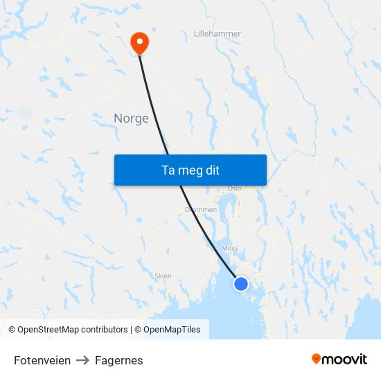 Fotenveien to Fagernes map