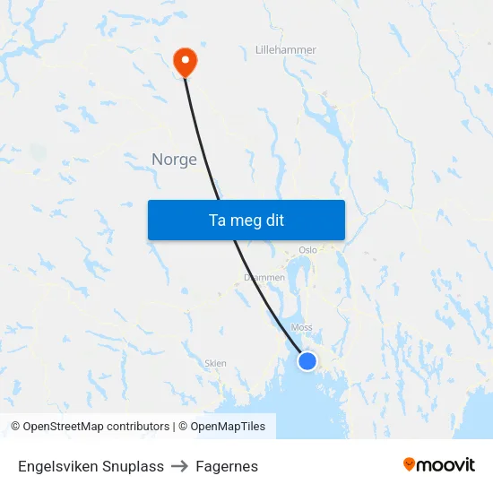 Engelsviken Snuplass to Fagernes map