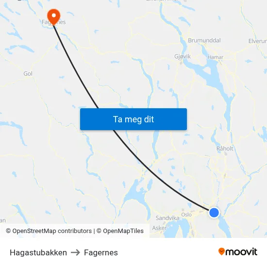 Hagastubakken to Fagernes map