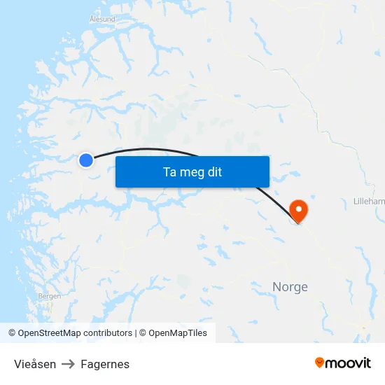 Vieåsen to Fagernes map