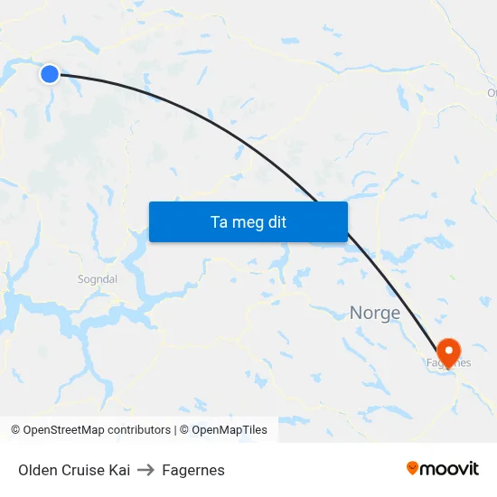 Olden Cruise Kai to Fagernes map