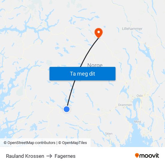 Rauland Krossen to Fagernes map
