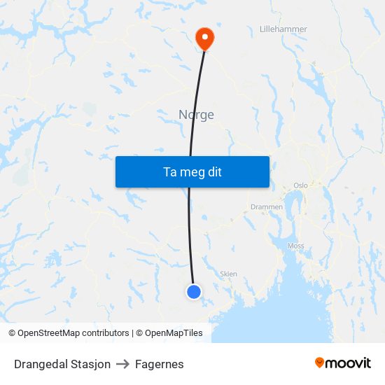 Drangedal Stasjon to Fagernes map