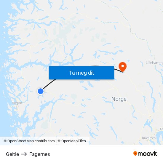 Geitle to Fagernes map