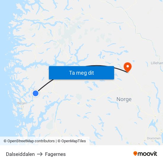 Dalseiddalen to Fagernes map