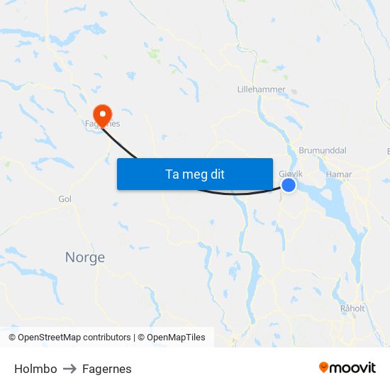 Holmbo to Fagernes map
