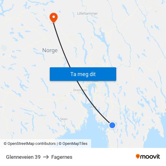 Glenneveien 39 to Fagernes map