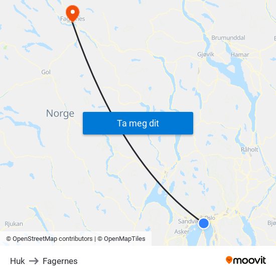 Huk to Fagernes map