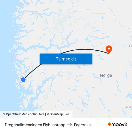 Dreggsallmenningen Flybusstopp to Fagernes map