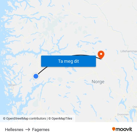 Hellesnes to Fagernes map