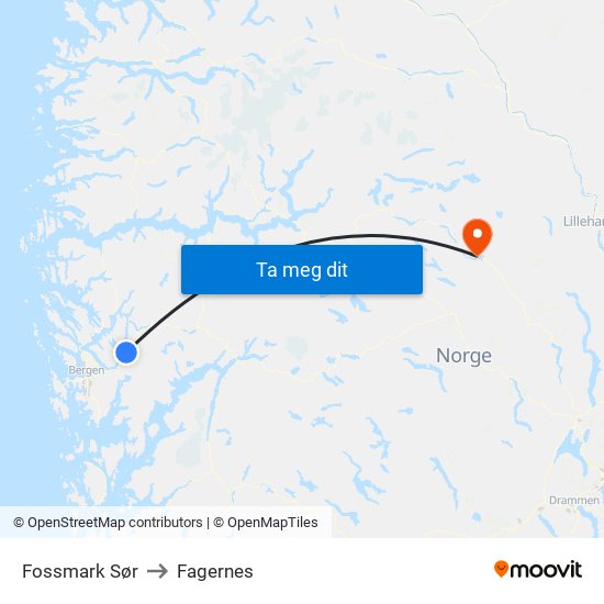Fossmark Sør to Fagernes map
