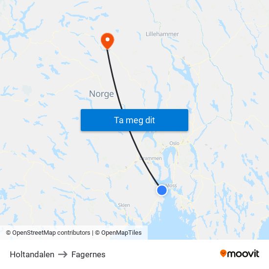 Holtandalen to Fagernes map