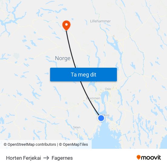 Horten Ferjekai to Fagernes map