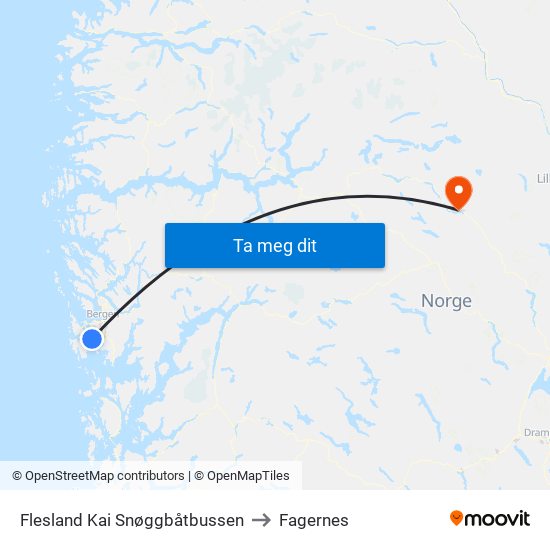 Flesland Kai Snøggbåtbussen to Fagernes map