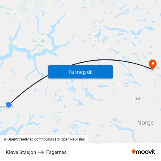 Kløve Stasjon to Fagernes map