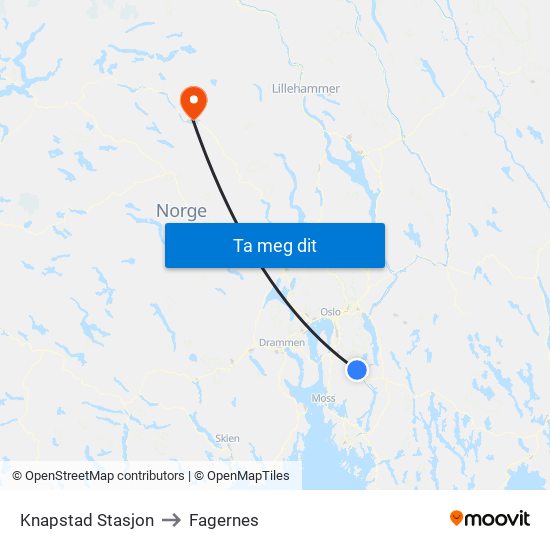 Knapstad Stasjon to Fagernes map
