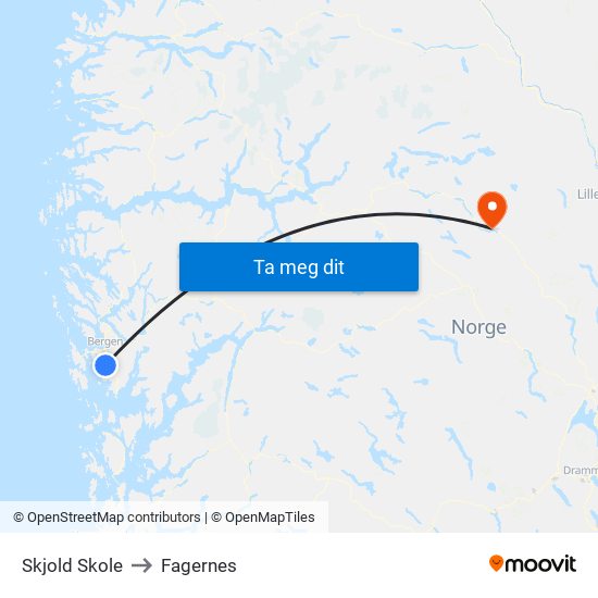 Skjold Skole to Fagernes map