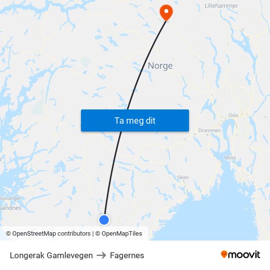 Longerak Gamlevegen to Fagernes map