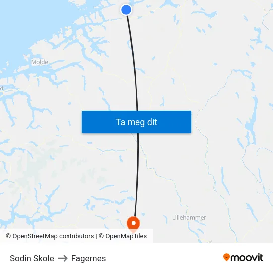 Sodin Skole to Fagernes map