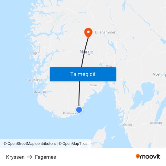 Kryssen to Fagernes map