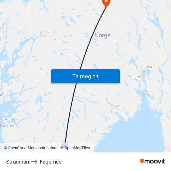 Strauman to Fagernes map