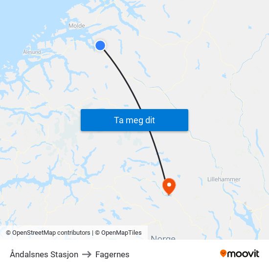Åndalsnes Stasjon to Fagernes map