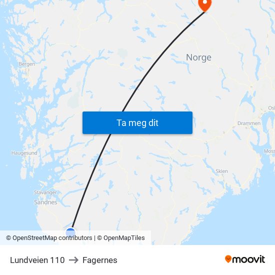 Lundveien 110 to Fagernes map