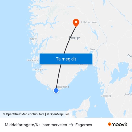 Middelfartsgate/Kallhammerveien to Fagernes map