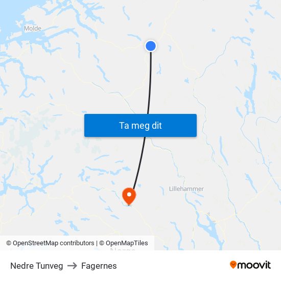Nedre Tunveg to Fagernes map