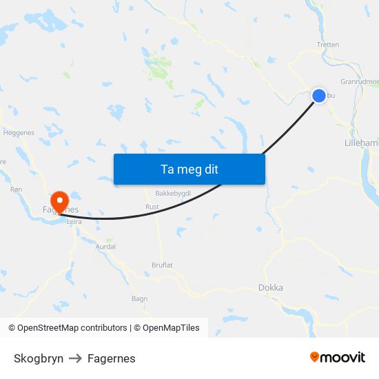 Skogbryn to Fagernes map
