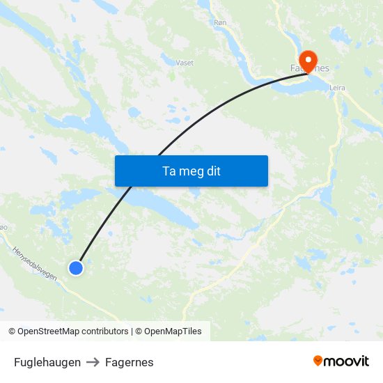 Fuglehaugen to Fagernes map