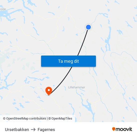 Ursetbakken to Fagernes map