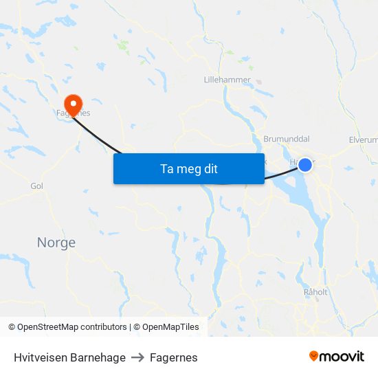 Hvitveisen Barnehage to Fagernes map