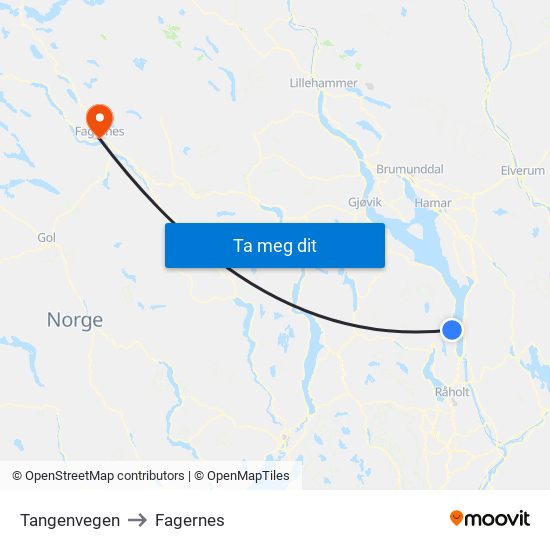 Tangenvegen to Fagernes map
