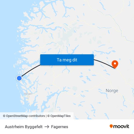 Austrheim Byggefelt to Fagernes map