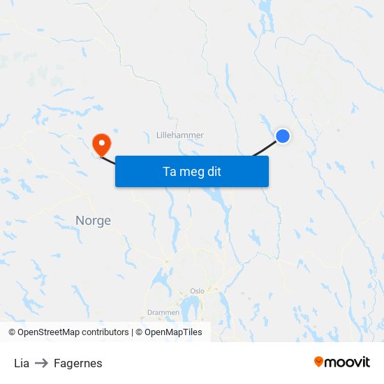 Lia to Fagernes map