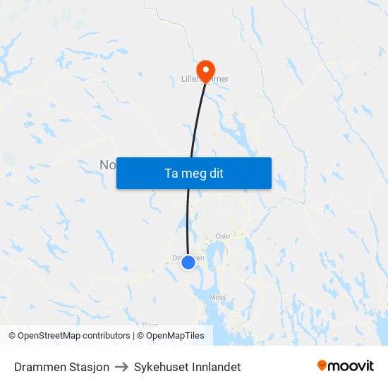 Drammen Stasjon to Sykehuset Innlandet map