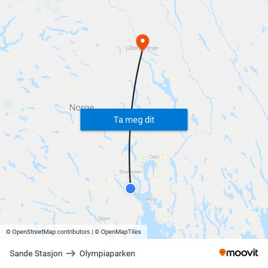 Sande Stasjon to Olympiaparken map