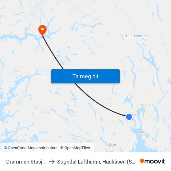 Drammen Stasjon to Sogndal Lufthamn, Haukåsen (SOG) map