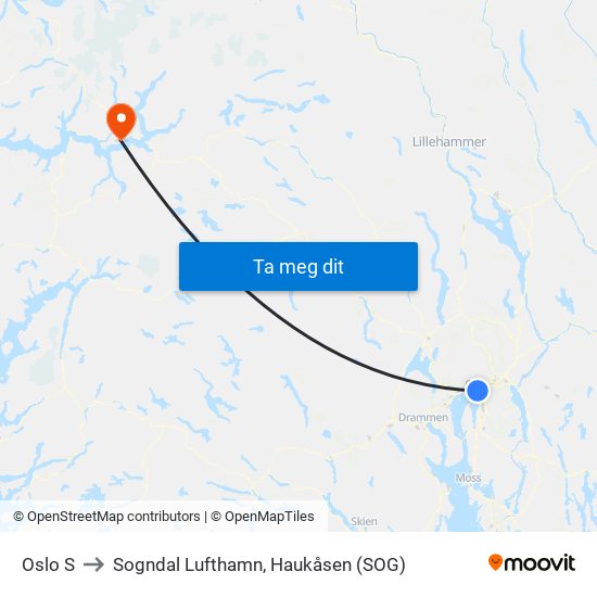 Oslo S to Sogndal Lufthamn, Haukåsen (SOG) map