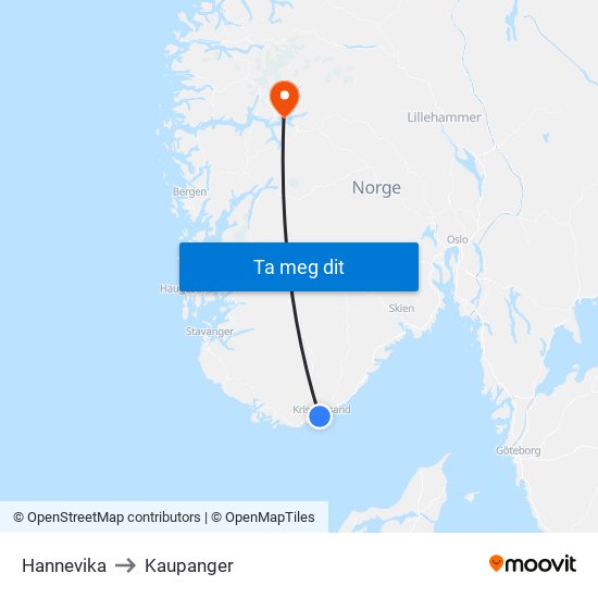 Hannevika to Kaupanger map