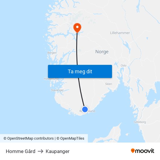 Homme Gård to Kaupanger map