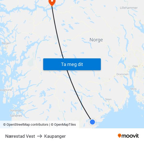 Nærestad Vest to Kaupanger map