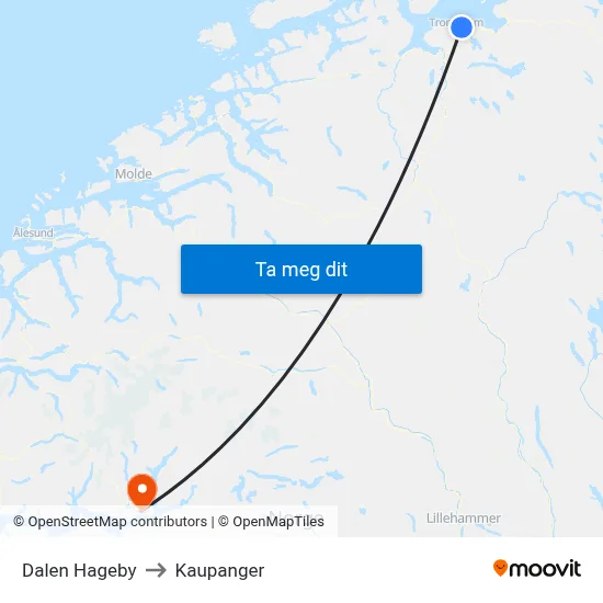 Dalen Hageby to Kaupanger map