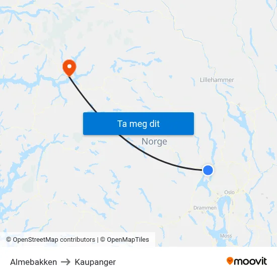 Almebakken to Kaupanger map
