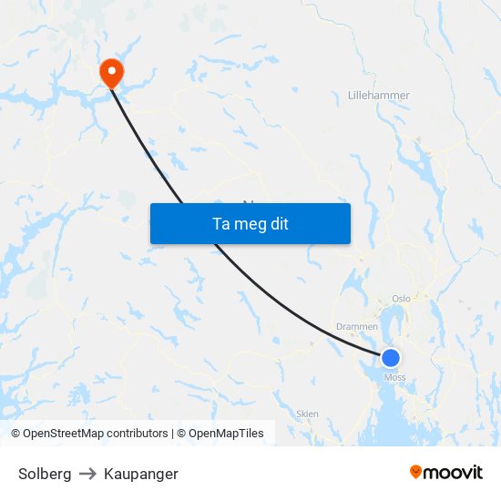 Solberg to Kaupanger map