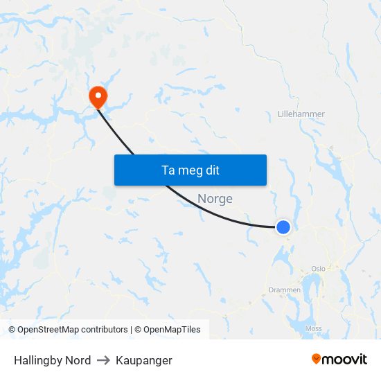 Hallingby Nord to Kaupanger map